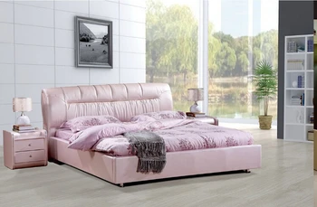 سعر مصنع عالي الجودة سرير ملكي كبير الحجم جلد طبيعي سرير ناعم أثاث غرفة نوم سرير ناعم 2683