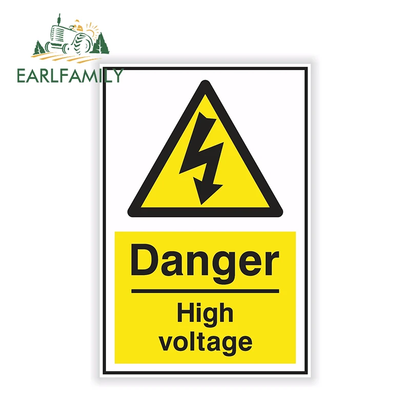 

EARLFAMILY 13cm x 8.45cm Car Styling Waterproof High Voltage Danger Sign Sticker Electric Warning Safety Window Car Bumper Decal