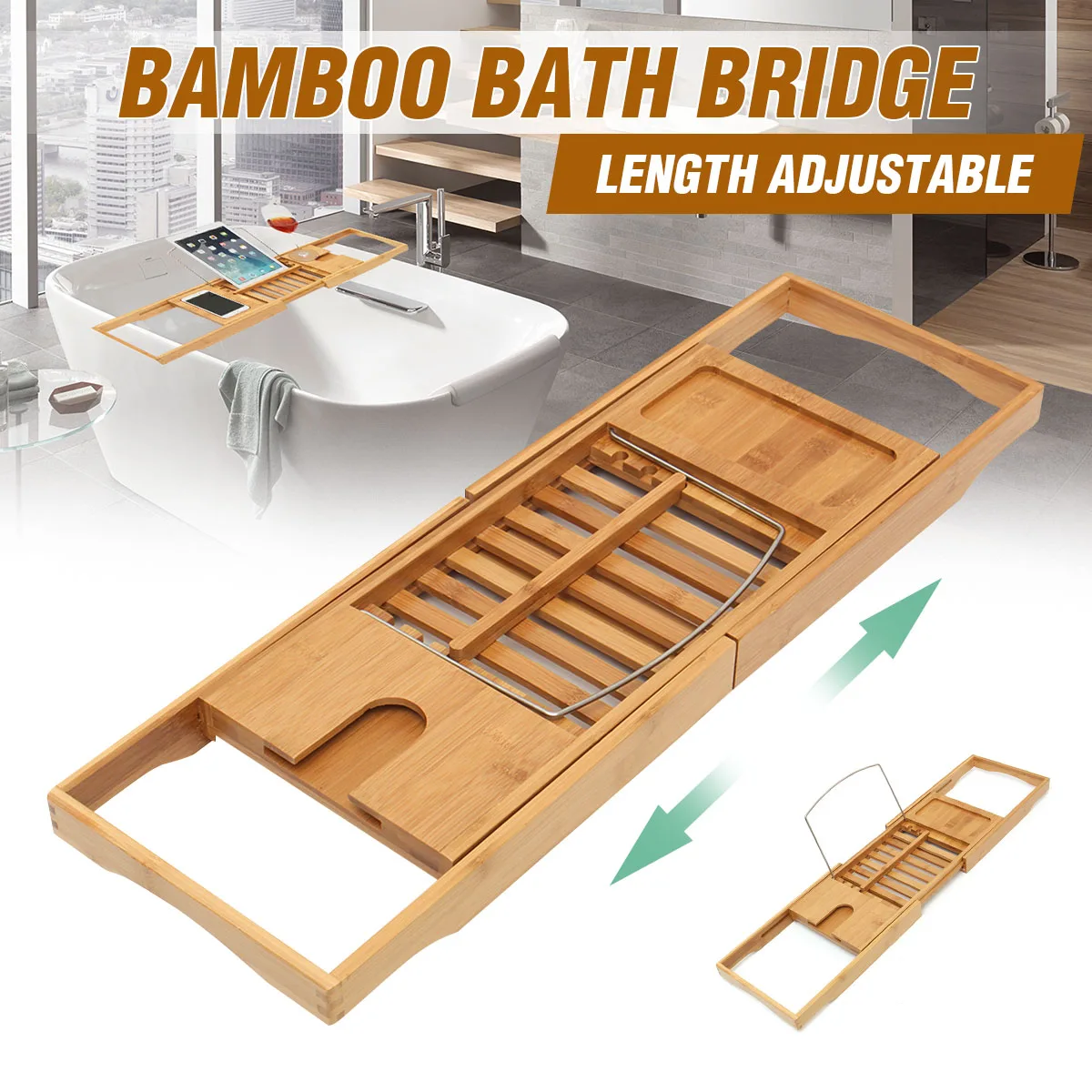 

Bamboo Bathroom Bath Shelf Bridge Bathtub Storage Rack Bath Tray Caddy Shelf Shower Tub Wine Book Holder Makeup Towel Organizer