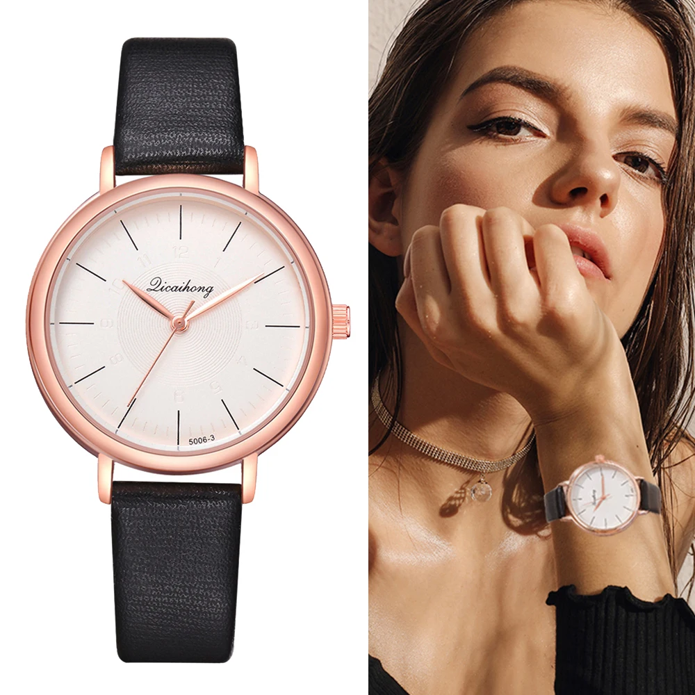 

Fashion Women Rose Gold straps Lady Watches Simple Scale Business Candy Color Concise Clock Watch Gift Relogio Feminino LS1085