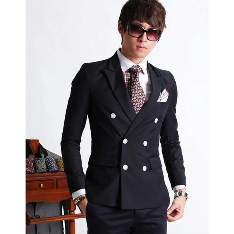 2018 Custom Double Breasted Side Vent Groom Tuxedo men ...