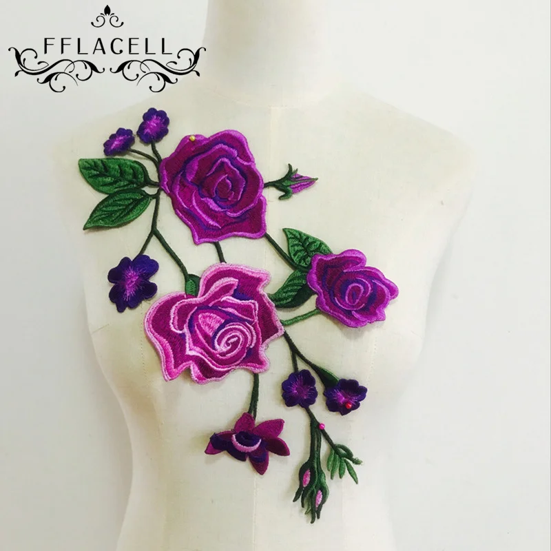 

FFLACELL 1 pc Top Patches Sew-on Red Rose Flower Embroidery Patch Motif Applique Children Women DIY Clothes Sticker Wedding