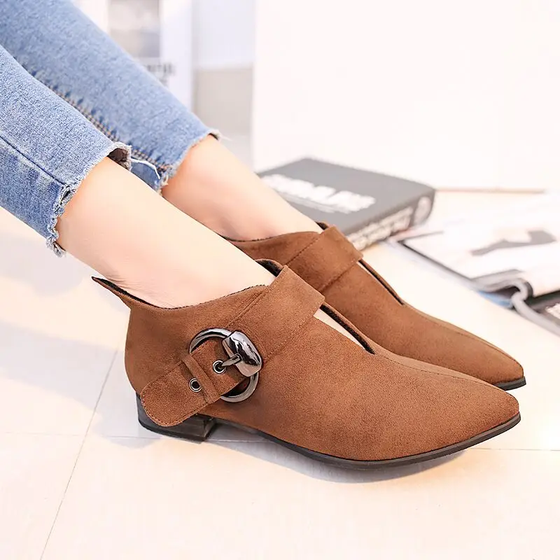 

Boots for Women Flats Pointed Toe Buckle Strap Martin Boots Ladies Shoes Low Heels Woman Casual shoes