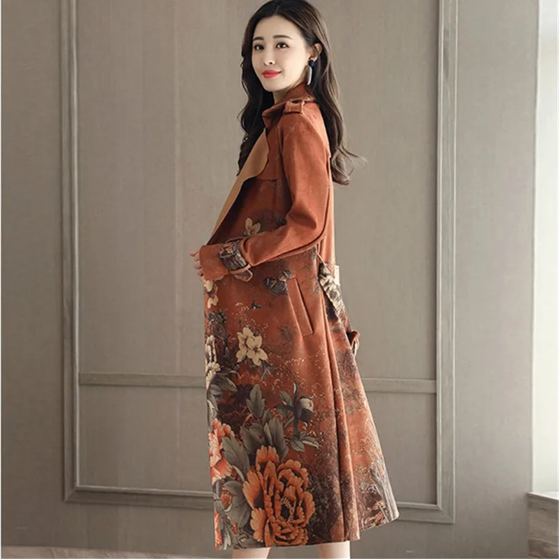 Femelle Plus Caramel Colour Longue gray Daim Coupe 1495 Okxgnz Taille Manteau De Impression Femmes Automne Mince Tranchée Peau Manteaux Mode La vent Section Nouveau Bx1Uw6qvw