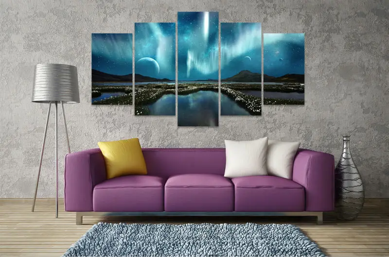 Frameless size1 Hd Print Canvas Painting Modular Poster 5 Panel Colorful Aurora Borealis Frame Wall Art Modern Home Decor Living Room Pictures
