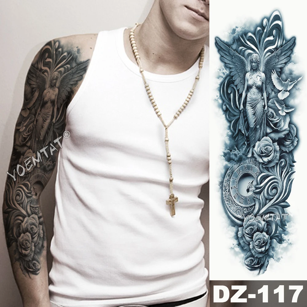 Large Arm Sleeve Tattoo Cross Angel Hymn Waterproof Temporary Tattoo  Sticker Psalm Wing Saint Men Full Skull Totem Tatoo|Temporary Tattoos| -  AliExpress