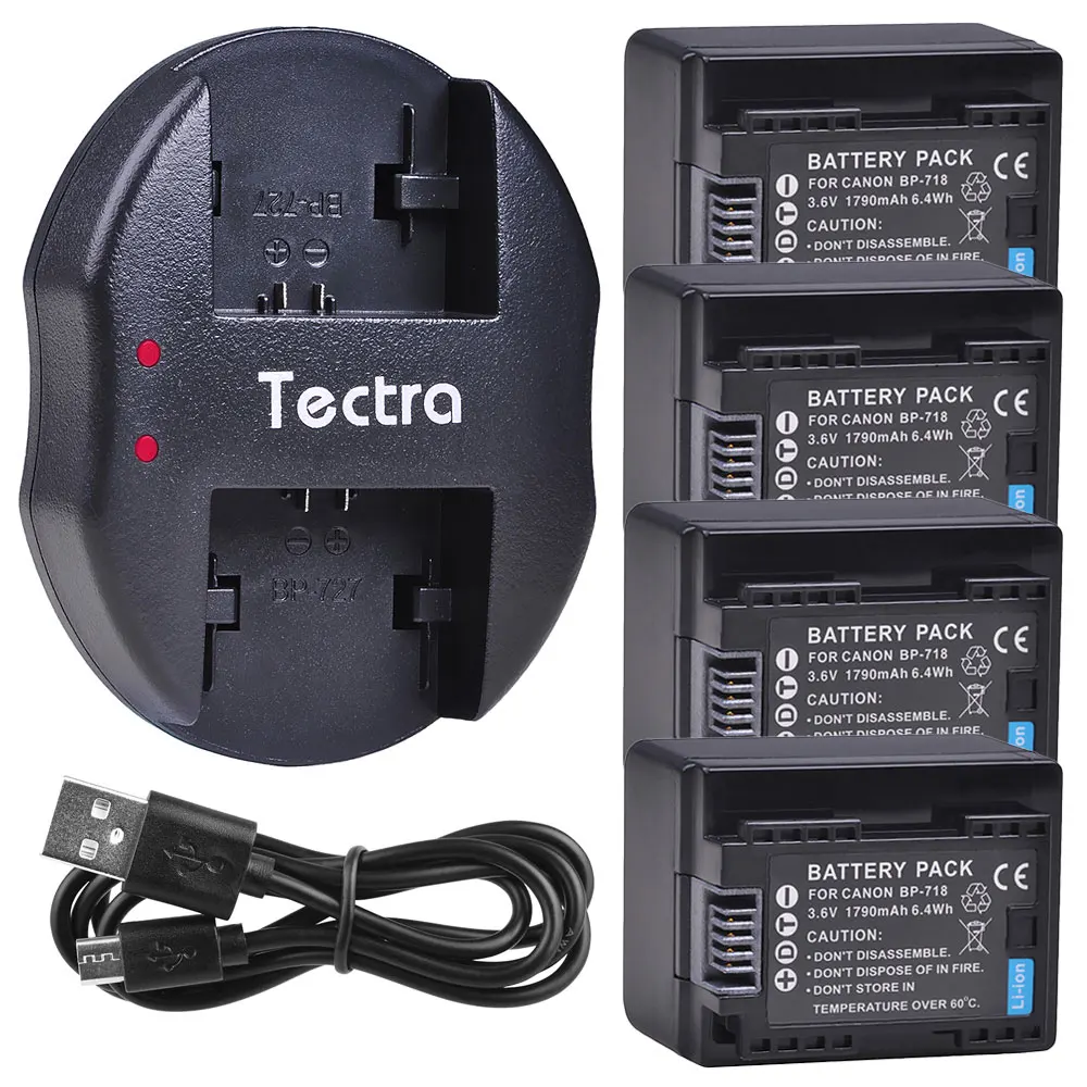 4 Pcs Bp-718 Bp718 1790 Mah Decoded Batteria Per Canon Legria Hf M50 M500 M52 R300 R32 R40 R42 R400 R50 R52 Battery + Usb Caricatore Doppio
