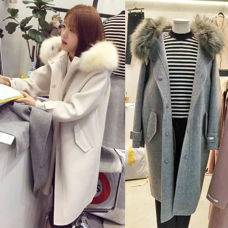 Новинка, Осеннее и зимнее студенческое утолщенное шерстяное пальто с капюшоном, женское длинное корейское свободное шерстяное пальто