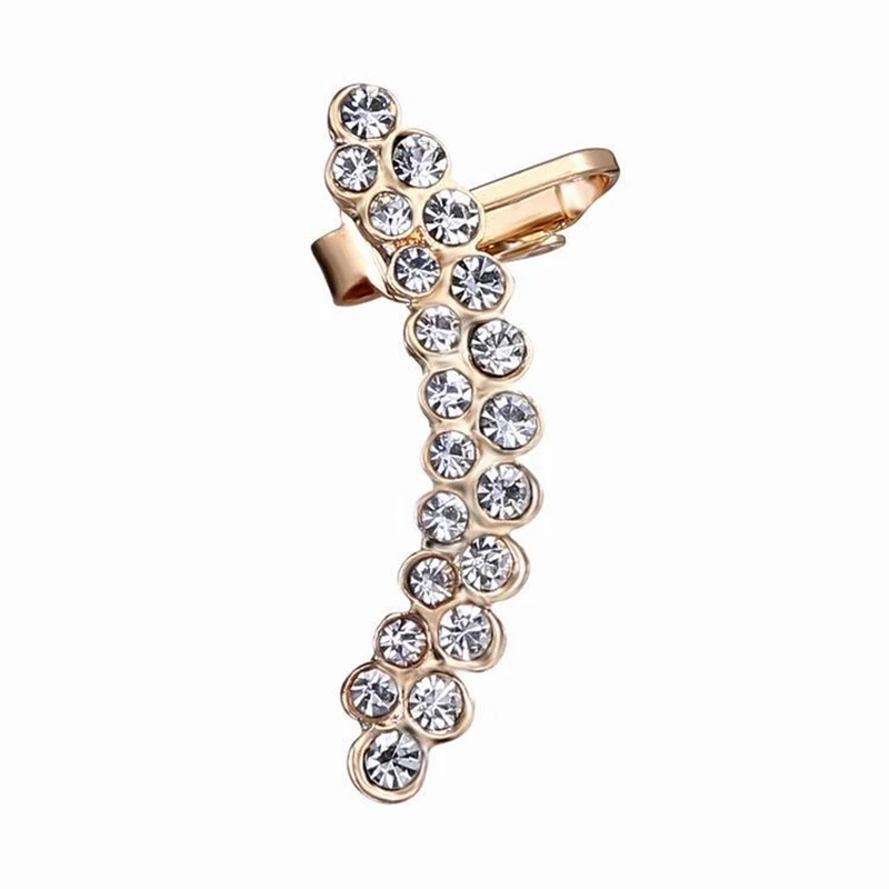 2017 New Double row crystal earrings Office lady ear cuff gold color