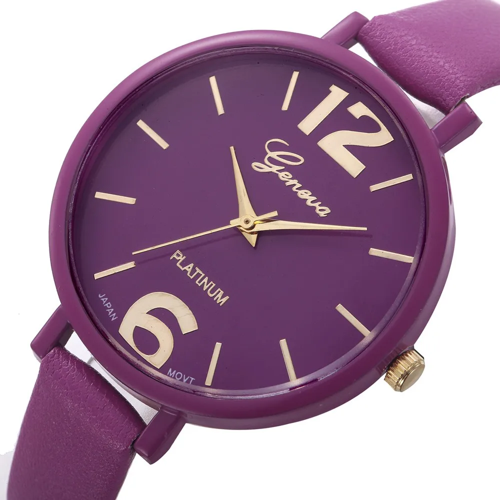Женева Дизайн Для женщин часы 2018 Мода дамы Повседневное Искусственная кожа кварцевые наручные часы Часы Montre Femme relogios femininos @ F