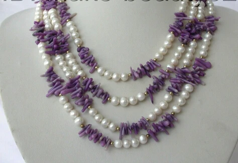 

Jewelr 004983 stunning 4rows 7mm round white freshwater pearl coral branch necklace