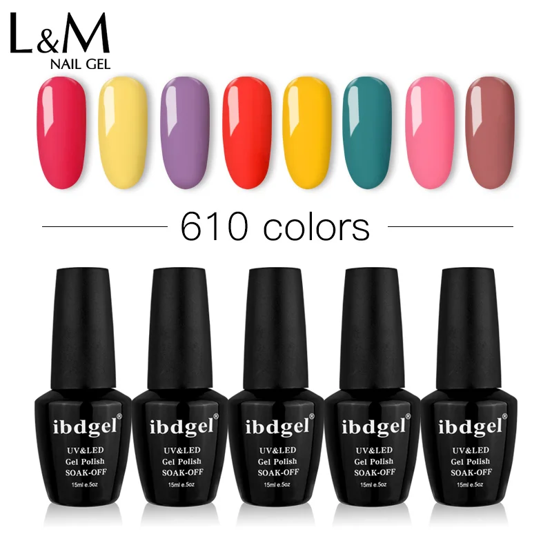 12 Pcs ibdgel Gel Nail Polish Glitter 610 Color Pretty UV Gel Polish Nail Art Manicure 15ml Varnish Lacquer Soak Off Gel Polish