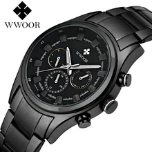 2017 New WWOOR Luxury Brand Quartz Watches Men Analog Chronograph Clock Men Sports Military Stainless Steel