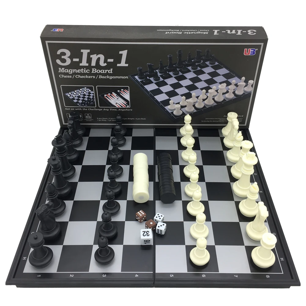 

Chess & Checkers & Backgammon 3 in 1 Chess Set Folding Chessboard Magnetic Pieces Large Size Chess Tournament Board Games Gifts