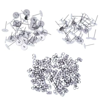 

100pcs 3/4/5/6/8/10/12mm 316L Stainless Steel Earrings Posts Flat Pad with 100 Pieces Earring Backs stopper for diy ear jewelry