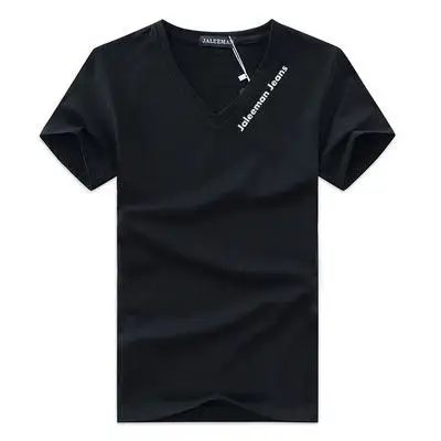 Специальное предложение, мужские футболки с v-образным вырезом размера плюс S-5xl, мужские летние футболки с коротким рукавом, брендовая мужская одежда - Цвет: Черный
