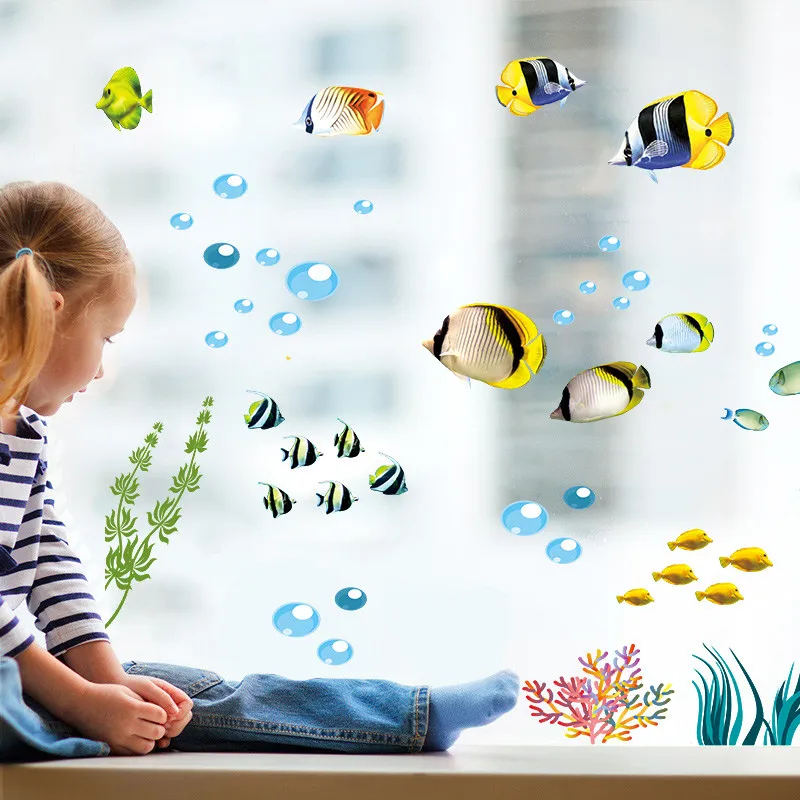 

Fish Bubble Plant Wall Art Kids Bathroom Washroom Shower Decor Home Decal Mural Decorative Stickers