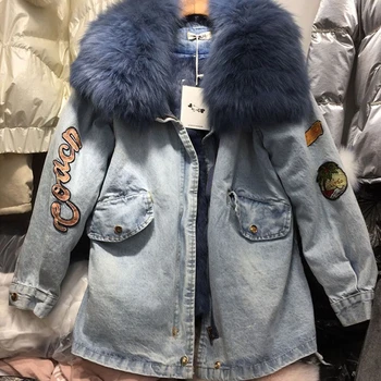 

2020 New winter coat Women Thicken Warm Denim Natural real Rabbit fur Coat women Winter Jacket Female mujer invierno HHPC17