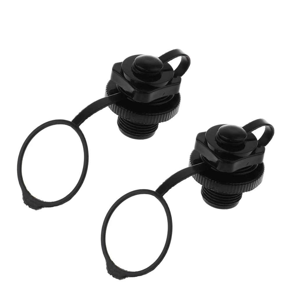 2 Pcs Durable Plastic Safety Air Valve Nozzle for Inflatable Boat Rubber Kayak Tender Raft Mattress Airbed Black 