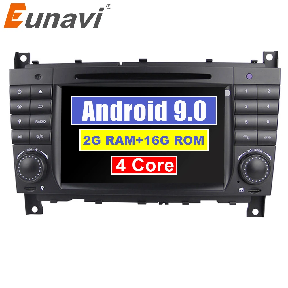 Best Eunavi 2 Din Android 9.0 Car Dvd Player Radio GPS For C-class W203 2004-2007 Clk W209 2005 A-w168 1998 2002 Clk-c209 Head unit 0