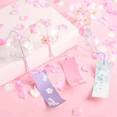 

Japanese sakura style glass cherry blossom wind chime creative wind hanging bells doorbell cute girl home pendant decoration