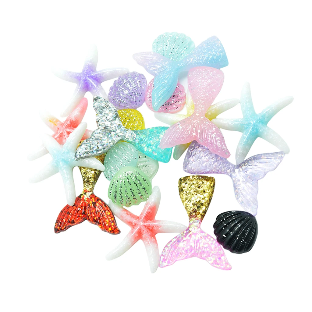 20pcs Glitter Resin Flatback Flatbacks Cabochons Craft Scrapbooking Cardmaking Embellishments Assorted Shapes