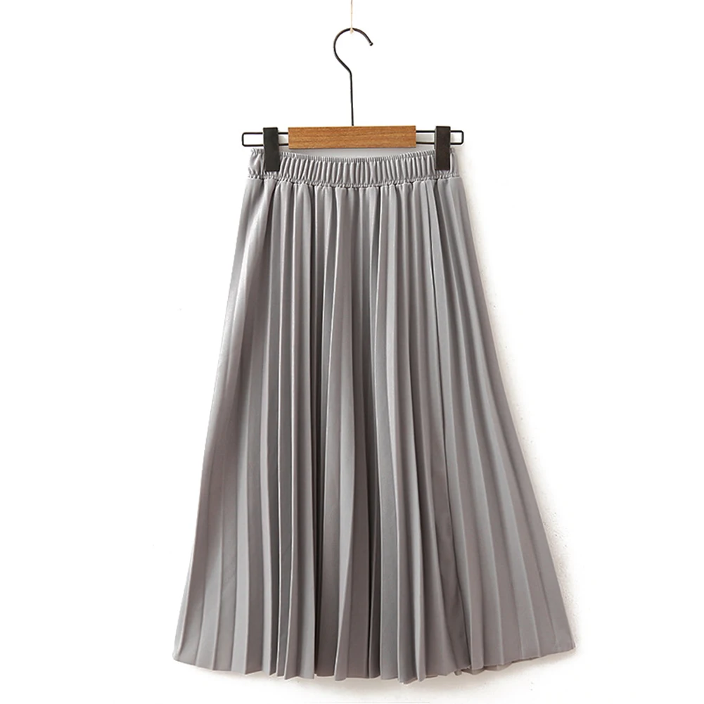 Летние женские плиссированные юбки, повседневные однотонные юбки средней длины с высокой талией, Harajuku, женские корейские юбки до середины икры, Jupe Femme - Цвет: grey