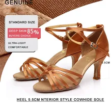 Женская обувь для латинских танцев; обувь из воловьей кожи на среднем каблуке с мягкой подошвой; Черная сатиновая спортивная обувь; обувь для латинских танцев в помещении; дешевая фабричная ; Лидер продаж