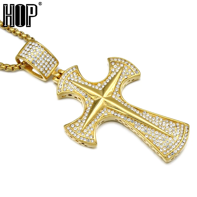 

Hip Hop Micro Pave Full Rhinestone Titanium Stainless Steel Iced Out Brilliant Cross Pendants Necklaces for Men Jewelry