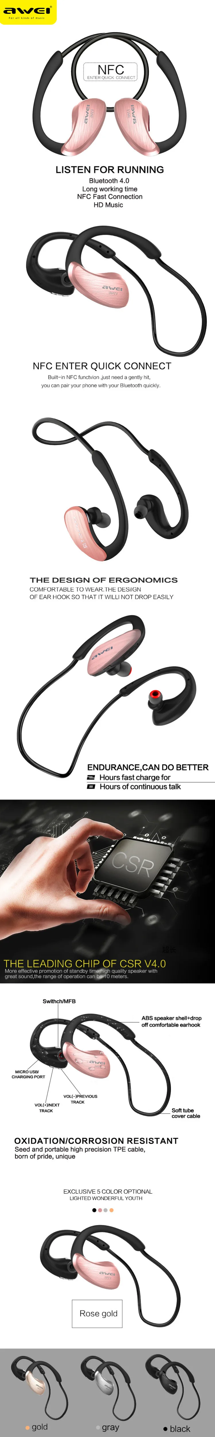 awei a885bl nfc stereo sports bluetooh kulaklik su gecirmez