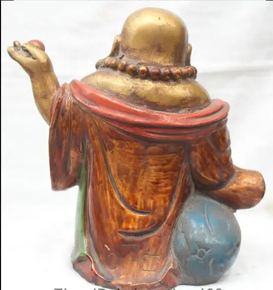 

S0901 8.5" Lucky Chinese Buddhism Bronze Happy Laugh Maitreya Buddha money sack Statue
