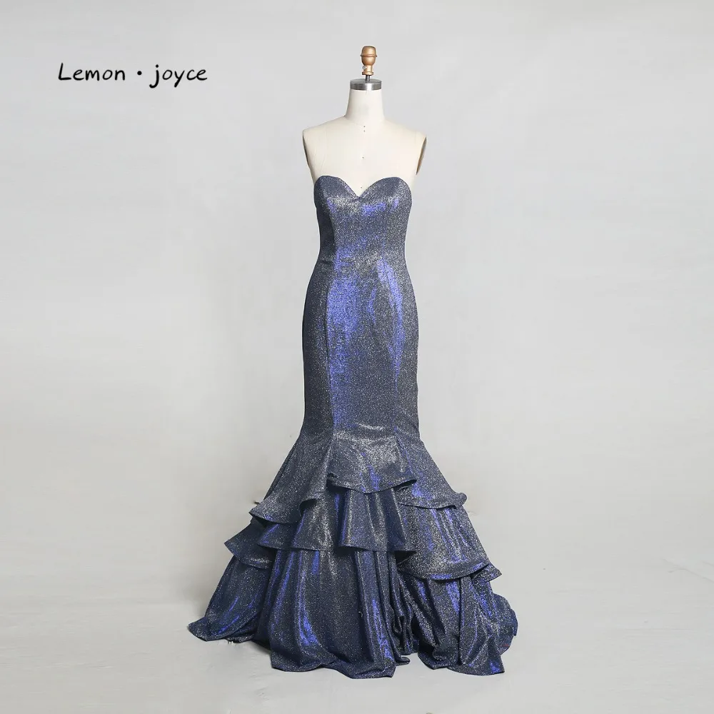 

Lemon joyce Formal Evening Dresses Long 2019 Sexy Sweetheart Shiny Tiered Mermaid Prom Party Gowns Plus Size