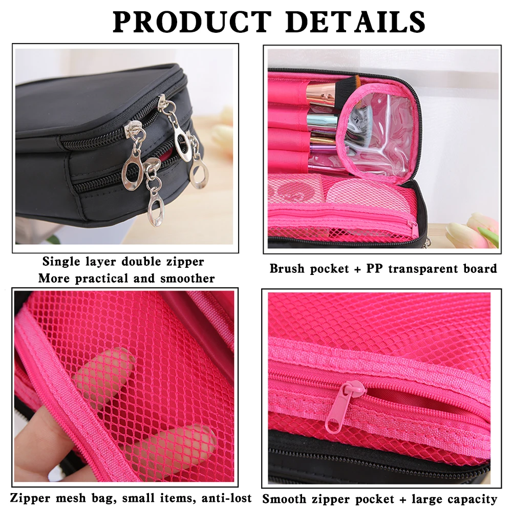 العلامة التجارية المنظم سفر سيدة مستحضرات التجميل حقيبة نايلون للماء التجميل حقيبة التخزين سعة كبيرة السيدات حقيبة مستحضرات تجميل حالة
