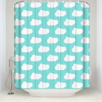 

Mildew Resistant Shower Curtain Fabric Cute Cloud Design 100% Polyester Curtain for Bathroom Waterproof & Anti-bacterial, Blue