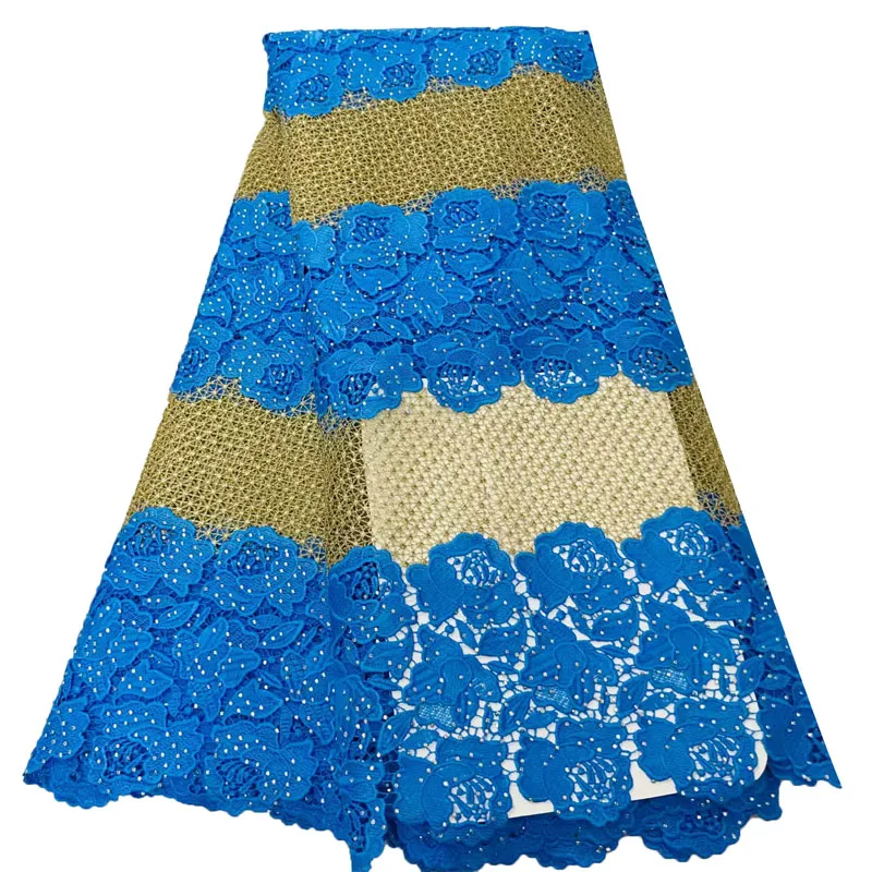 

African lace fabrics 5yard BLUE guipure lace fabric 2018 high quality african cord lace fabric for wedding dresses HJ1279-1