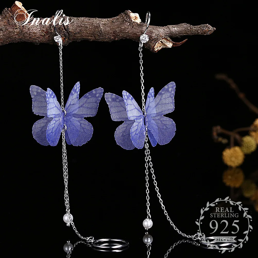 

INALIS Vintage Simulated Pearl Drop Earrings for Women Butterfly Statement Silver Color 925 Sterling Silver Aretes Pendientes