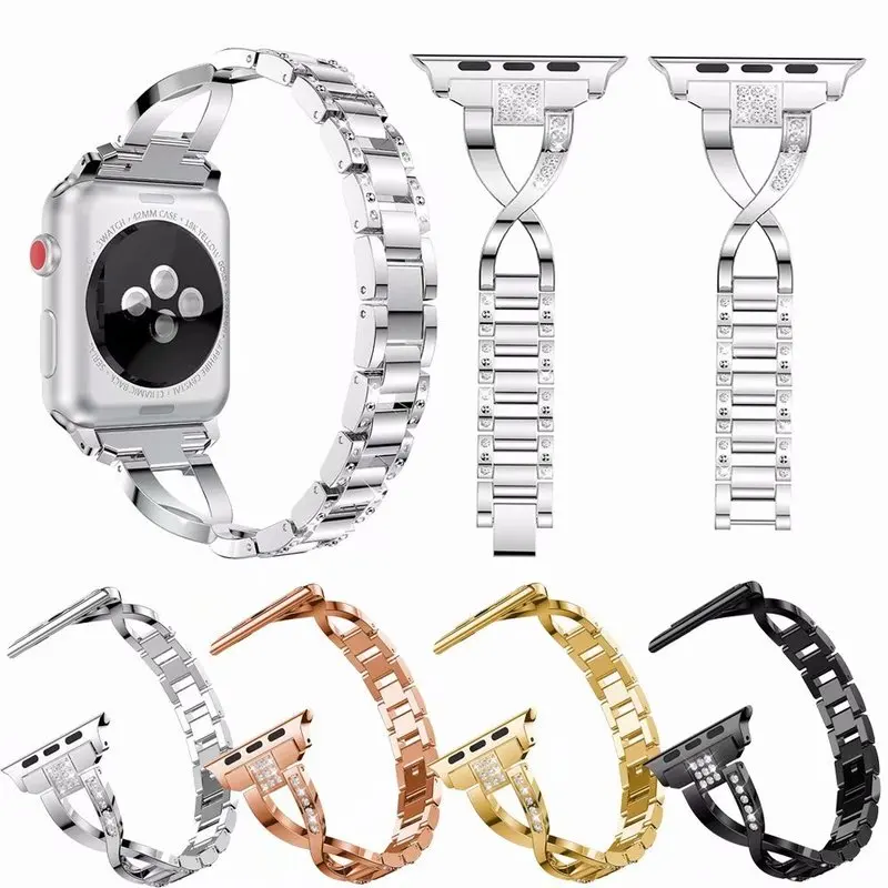 Для Apple Watch Band 42 мм 38 мм 40 мм 44 мм из нержавеющей стали IWatch Band Алмазный ремешок для Apple Watch Series 1 2 3 4
