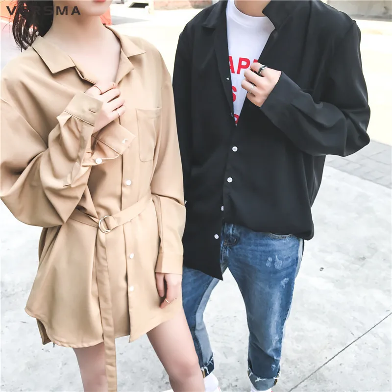 VERSMA новый корейский Harajuku GD с длинным рукавом Твердые шифон мужской рубашки