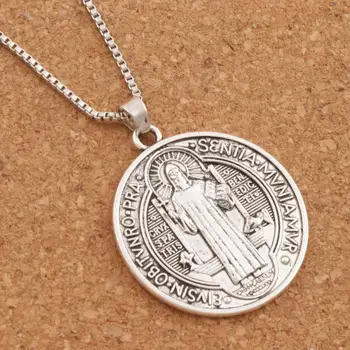 

Saint St Benedict of Nursia Necklaces Patron Against Evil Cross Medal Big 35x31mm Pendant Necklace N1646 24 inches Chains