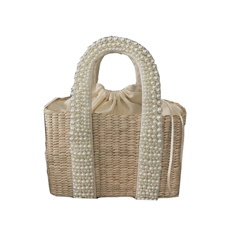 

Summer Holiday Beach Bag with Pearl Large Tote Straw Bag Crossbody Bag for Women