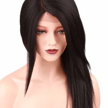 Короткий кружевной парик яки прямой L пробор Glueless Синтетические Кружева передние парики для женщин черный Pixie кружева черный парик косплей