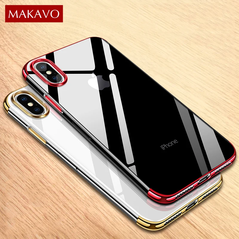 

MAKAVO For Apple iPhone X Case Silicon Soft Back Cover 6 6s 7 8 Plus Transparent Luxury Shockproof Mobile Phone Cases Slim 10