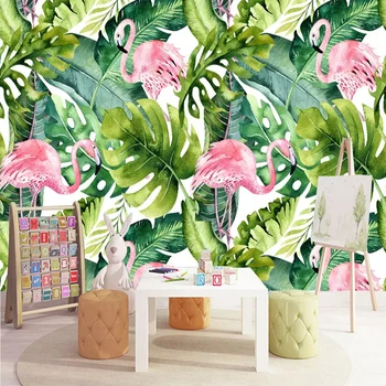 

3D Photo Wallpaper Mural Nordic Small Fresh Flamingo Leaves Wallpaper For Living Room Bedroom Background Wall Decor Wall Cloth