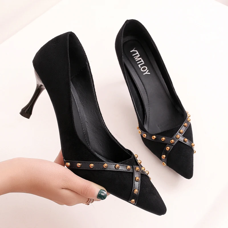 

2019 spring new wild small fresh high heels stiletto pointed fashion single shoes simple elegant womens shoes red wedding shoes