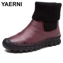 YAERNI/Новинка года; женские зимние ботильоны; бархатные ботинки ручной работы на плоской подошве; удобная повседневная обувь; женские зимние ботинки