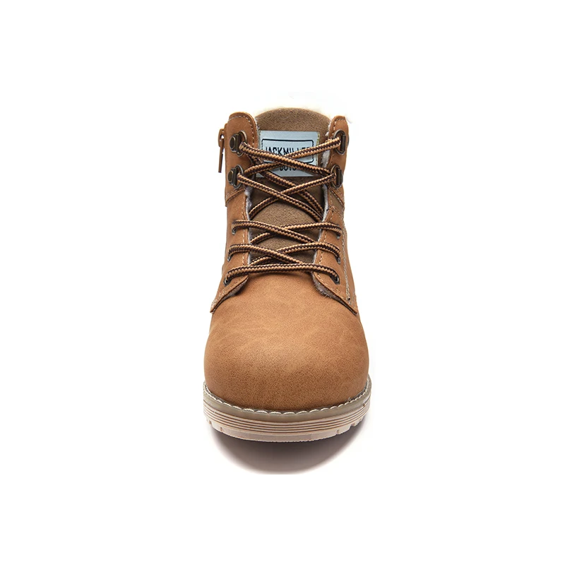 Jackmiller ankle snow boots boys shoes children Martin boots warm nature wool lining zip lace up brown autumn winter size 30-35
