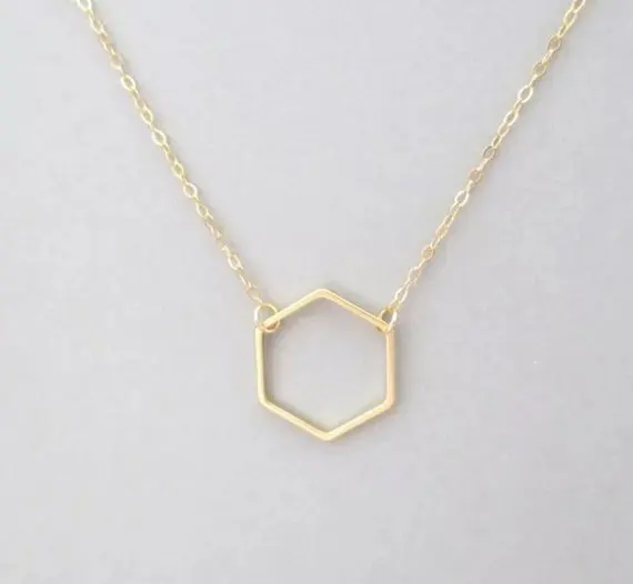 

hollow Geometric Hexagon Necklace Simple Sexangle geometrical Open Line Hive Hexagon pendant Necklace lucky Polygon jewelry