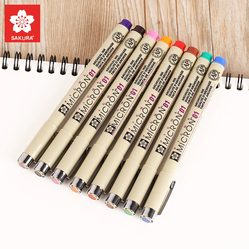 

2 pcs Sakura Pigma Micron 01 Fine Line Pen Set 0.25 mm Sketching Manga 8 Colors for Choose Art Supplies