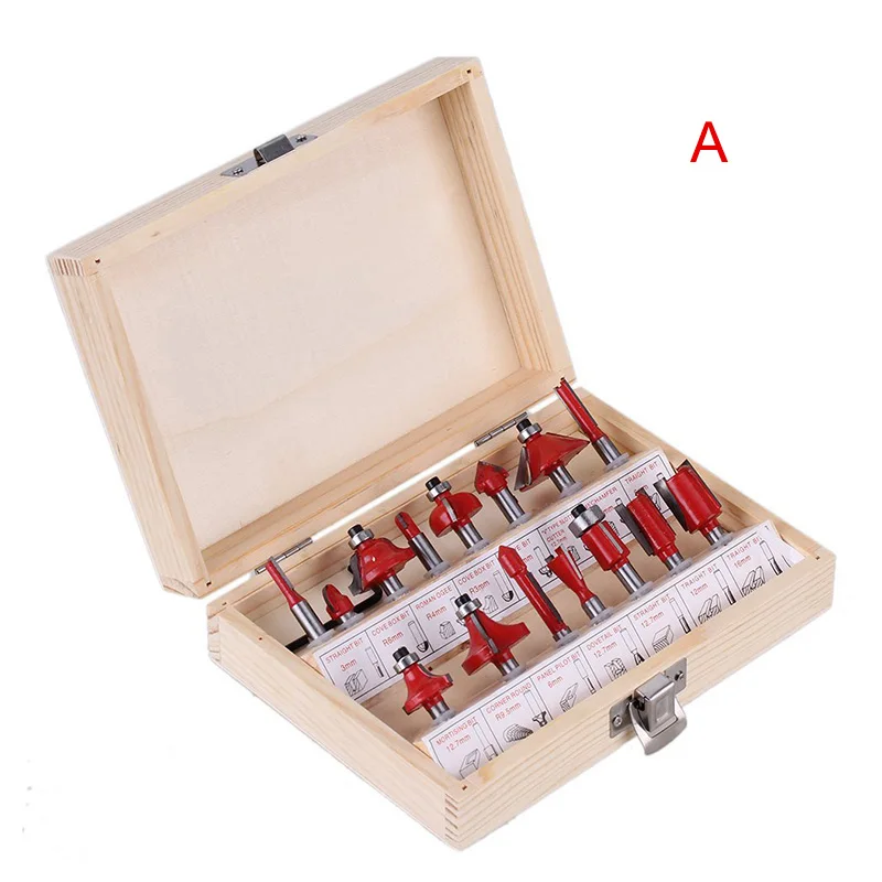 

New 15 Pcs Router Bit Set Shank Tungsten Carbide Rotary Tool With Wood Case Box WWO66