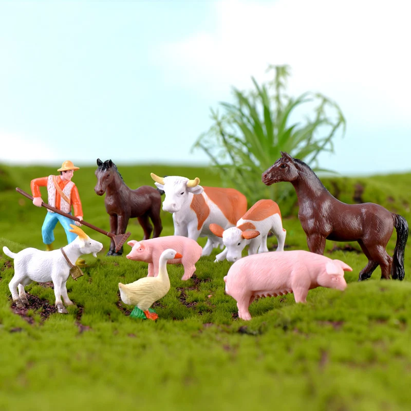 

ZOCDOU 1 Piece Farm Farmer Garden Duck Cow Sheep Group Small Model Little Statue Figurine Crafts Figure Ornament Miniatures Home